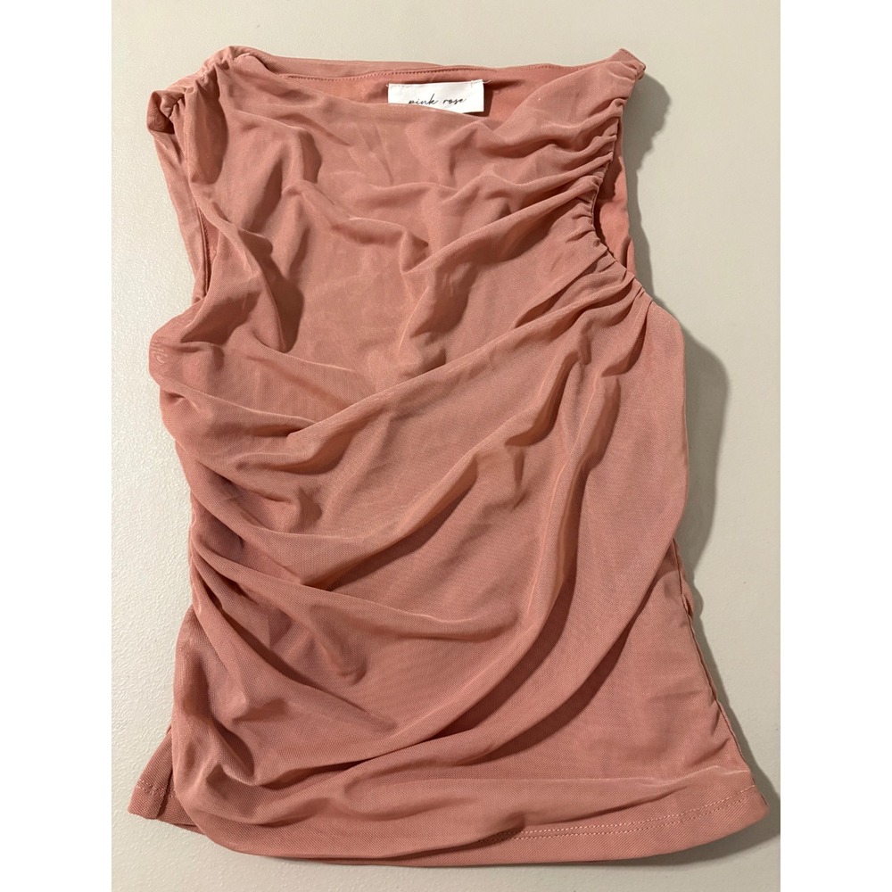 Pink Rose Ruched Mesh Sleeveless Top Rose Pink Size S Pretty Feminine‎